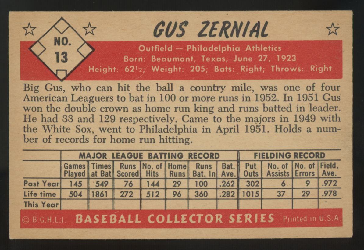 1953 Bowman Color Gus Zernial #13 EX
