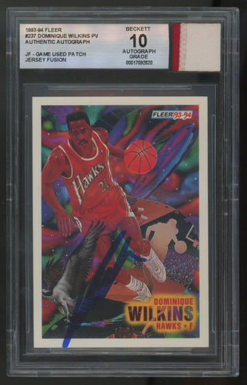 1993-94 Fleer Dominique Wilkins Jersey Fusion Patch Signed IP Auto BGS 10