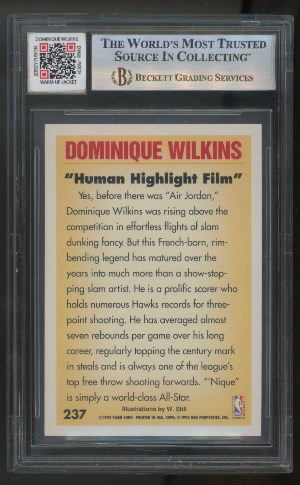 1993-94 Fleer Dominique Wilkins Jersey Fusion Patch Signed IP Auto BGS 10