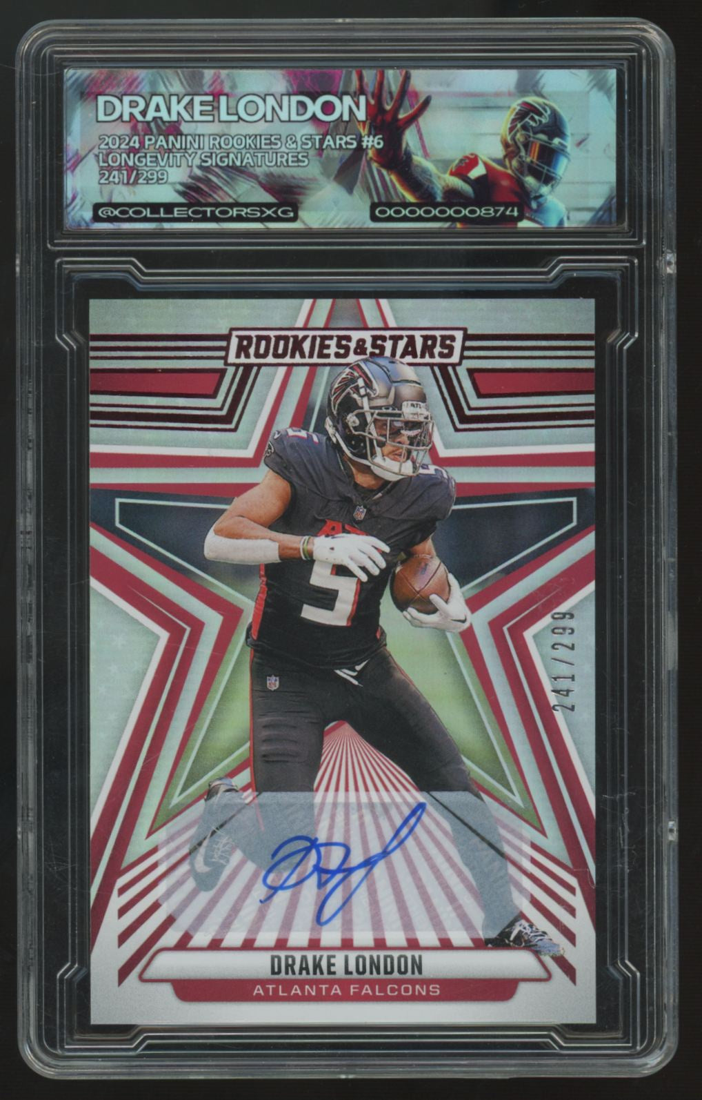 2024 Panini Rookies & Stars Drake London Longevity Auto /299 #6 In Slab