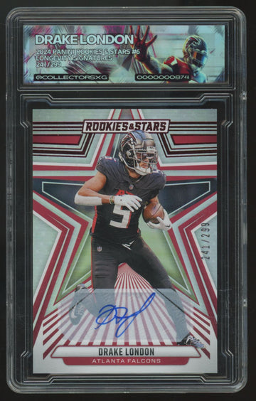 2024 Panini Rookies & Stars Drake London Longevity Auto /299 #6 In Slab