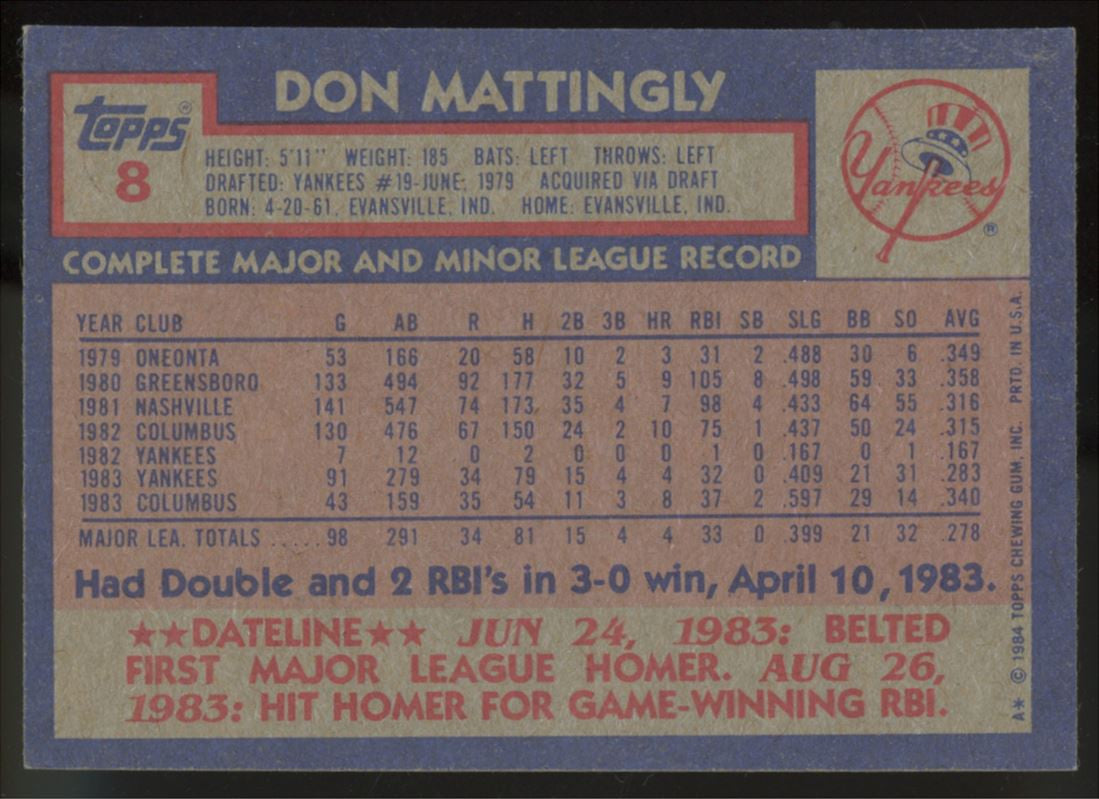 1984 Topps Don Mattingly RC #8 NM-MT