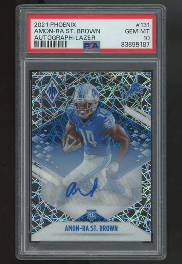 2021 Panini Phoenix Amon-Ra St. Brown RC Lazer Auto /99 #131 PSA 10