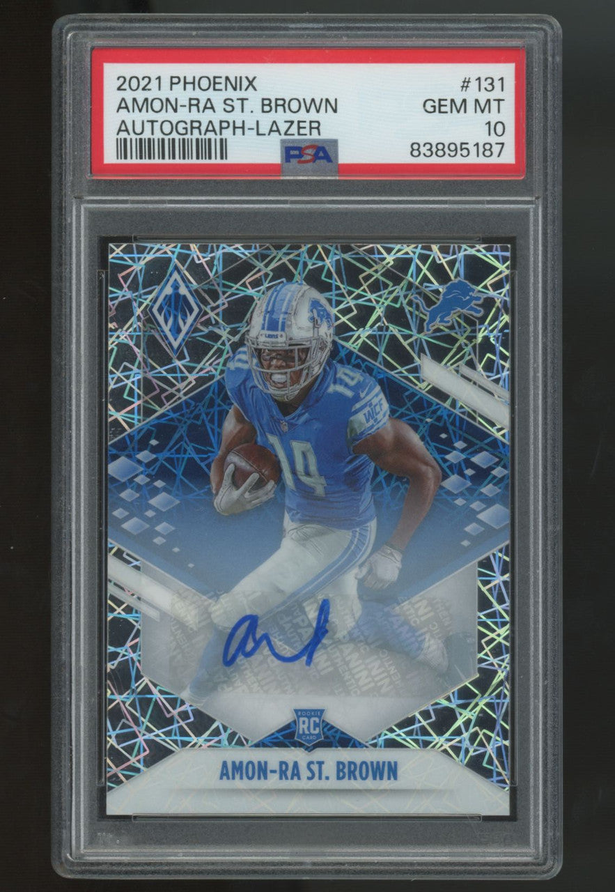 2021 Panini Phoenix Amon-Ra St. Brown RC Lazer Auto /99 #131 PSA 10