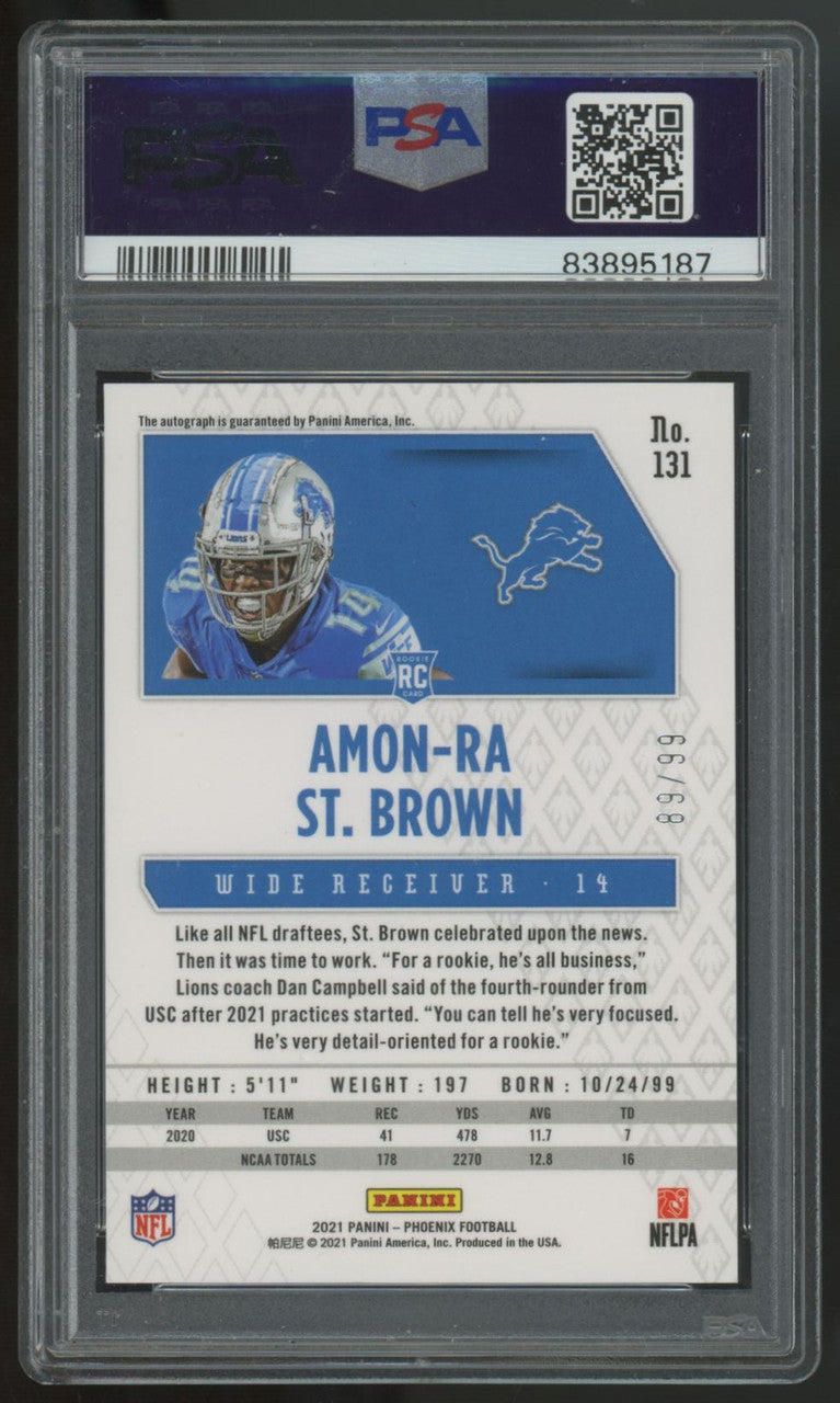 2021 Panini Phoenix Amon-Ra St. Brown RC Lazer Auto /99 #131 PSA 10