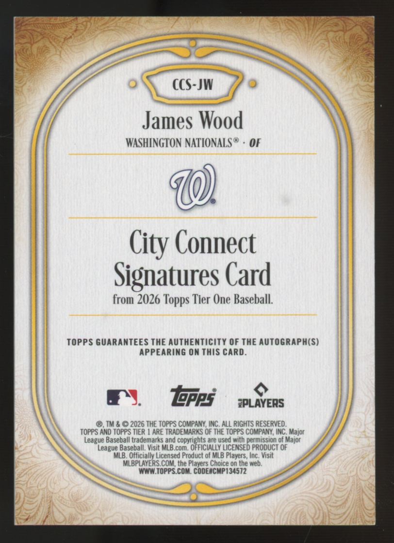 2026 Topps Tier One James Wood City Connect Signature Auto /75 #CCS-JW