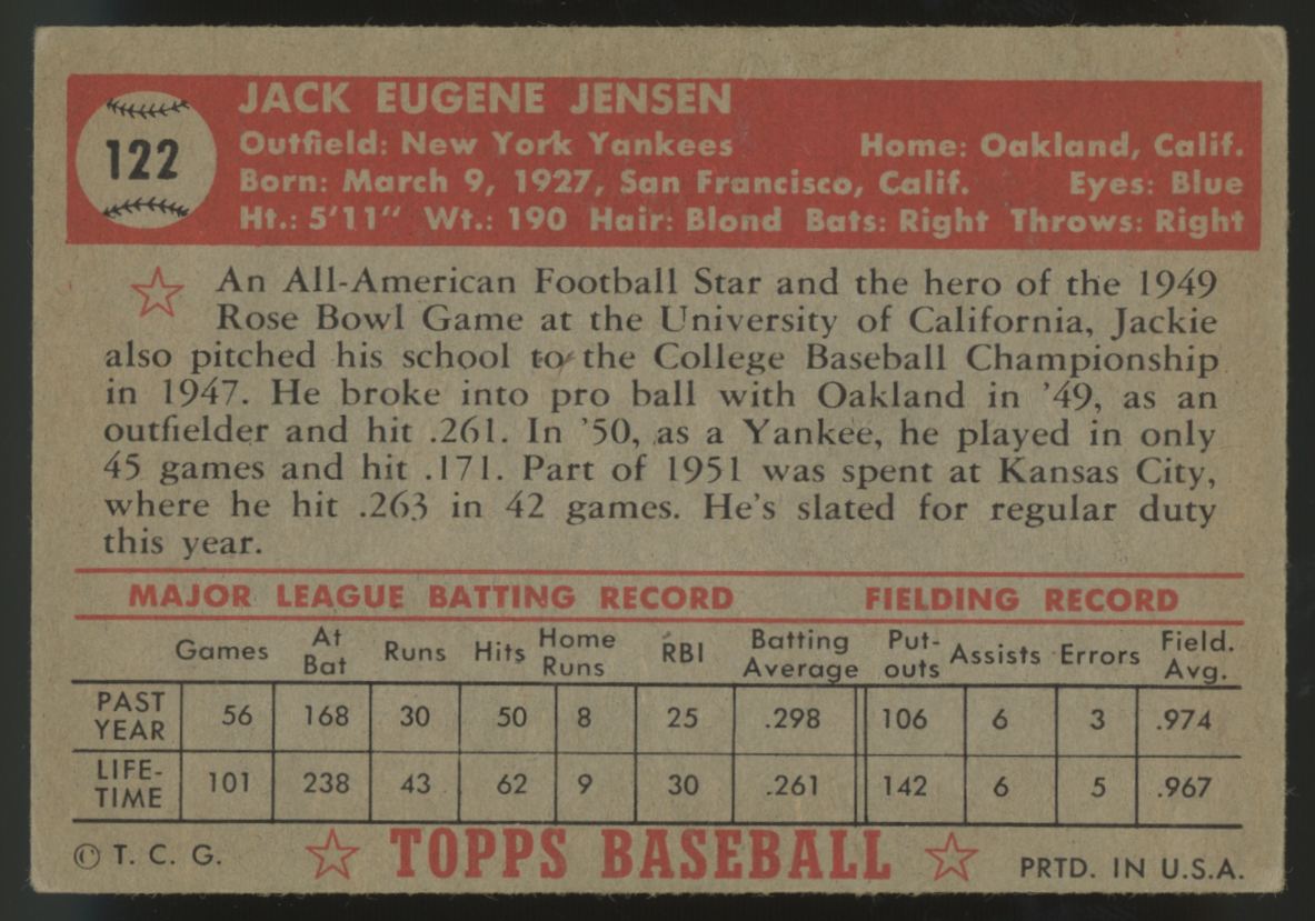 1952 Topps Jack Jensen #122 VG/EX