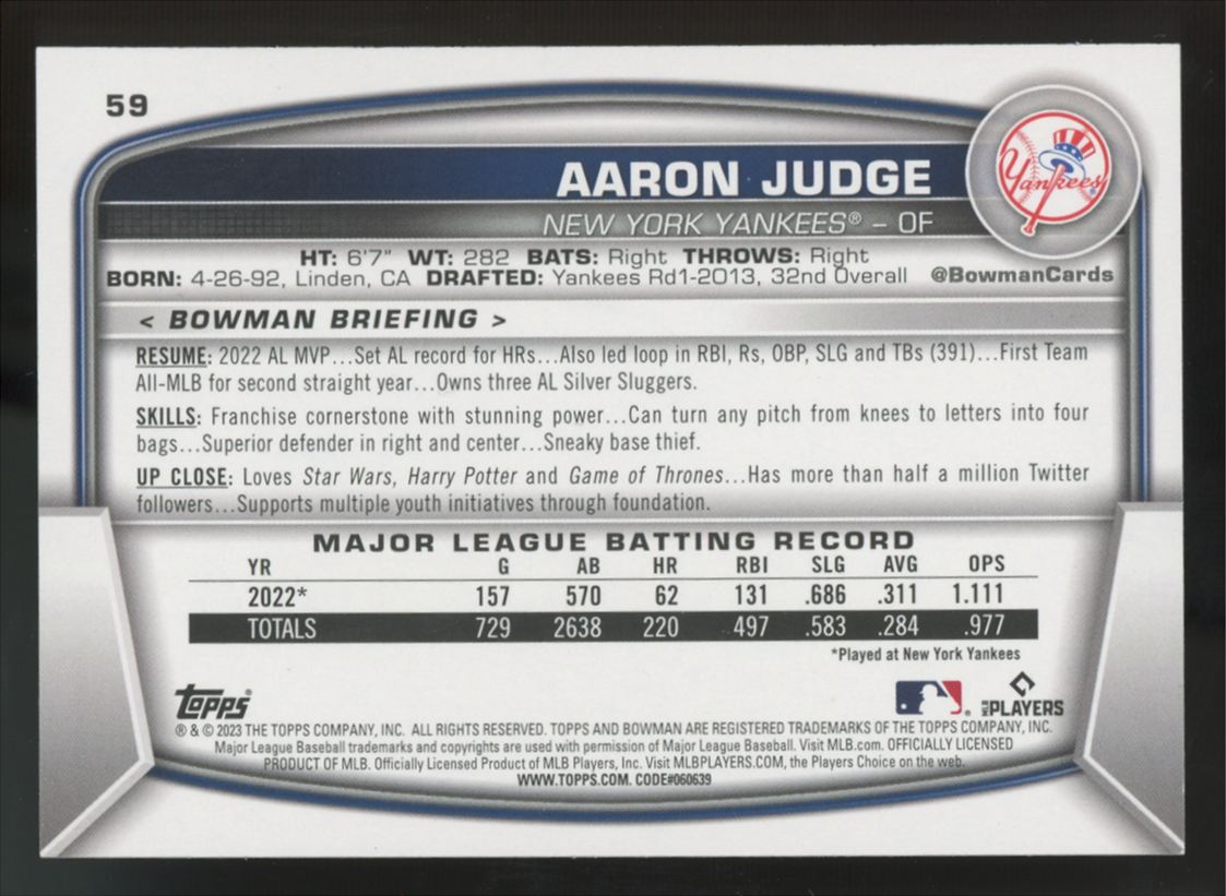 2023 Bowman Aaron Judge Yellow /75 #59