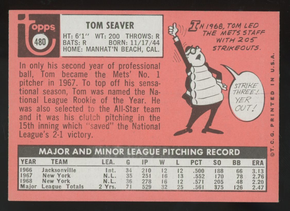 1969 Topps Tom Seaver #480 NM (OC) "A"