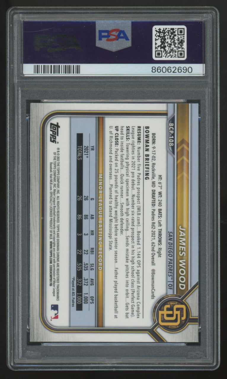 2022 Bowman Chrome James Wood 1st Prospect #BCP-108 PSA 10