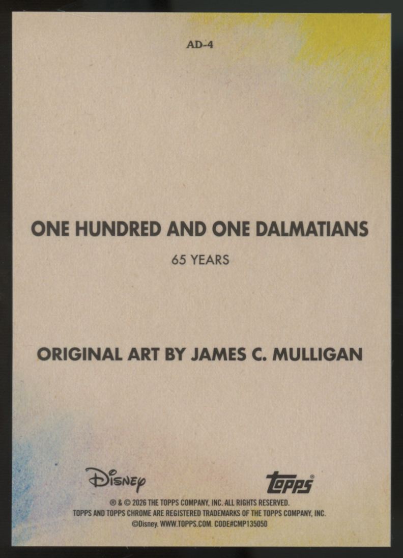 2026 Topps Chrome Disney One Hundred And One Dalmations Art Of Disney SSP #AD-4