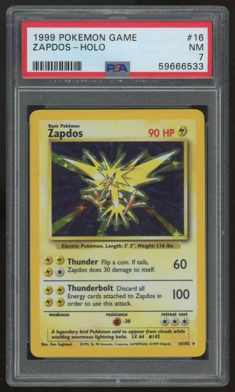 1999 Pokemon Zapdos Base Set Unlimited Holo #16 PSA 7