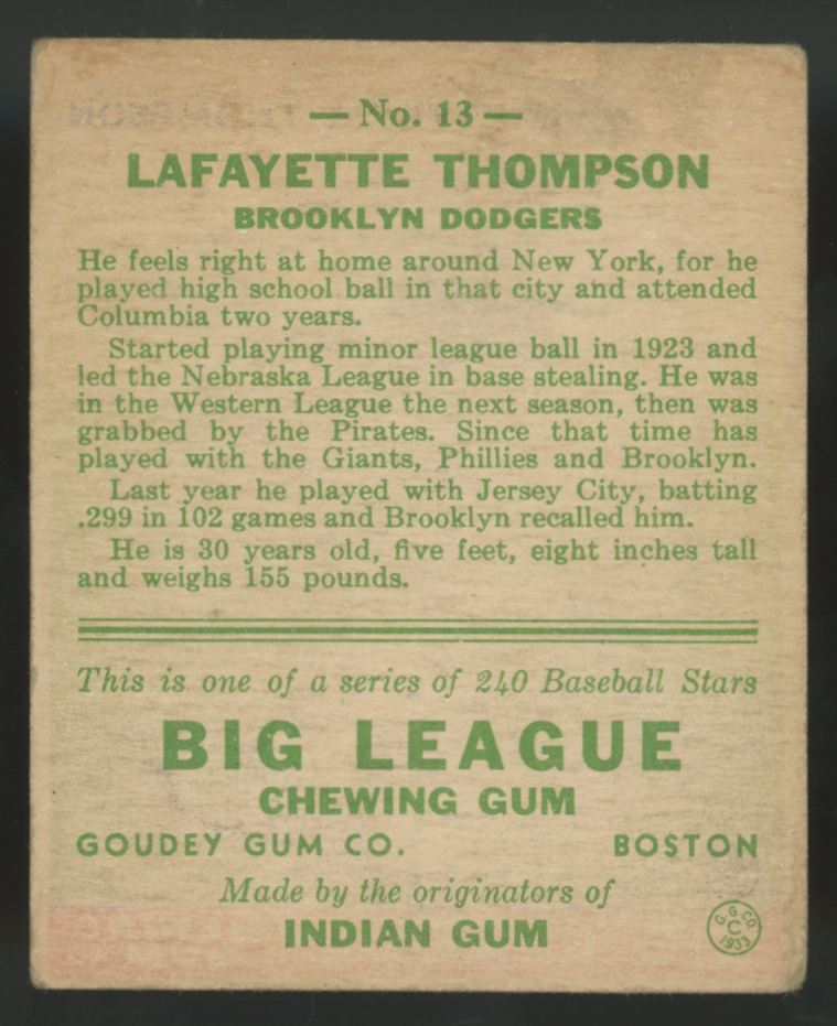 1933 Goudey Lafayette Thompson #13 VG