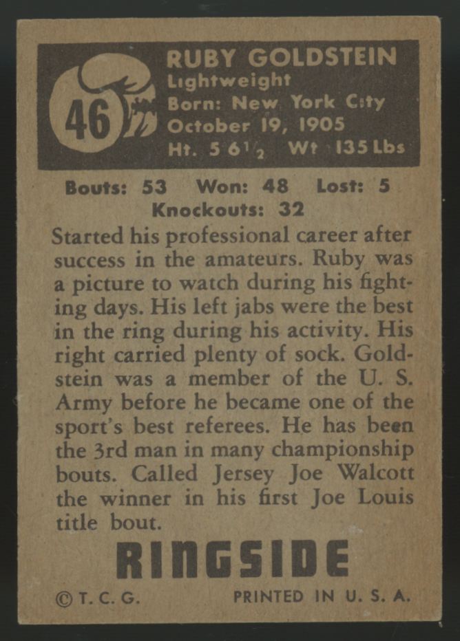 1951 Topps Ringside Ruby Goldstein #46 VG/EX-EX