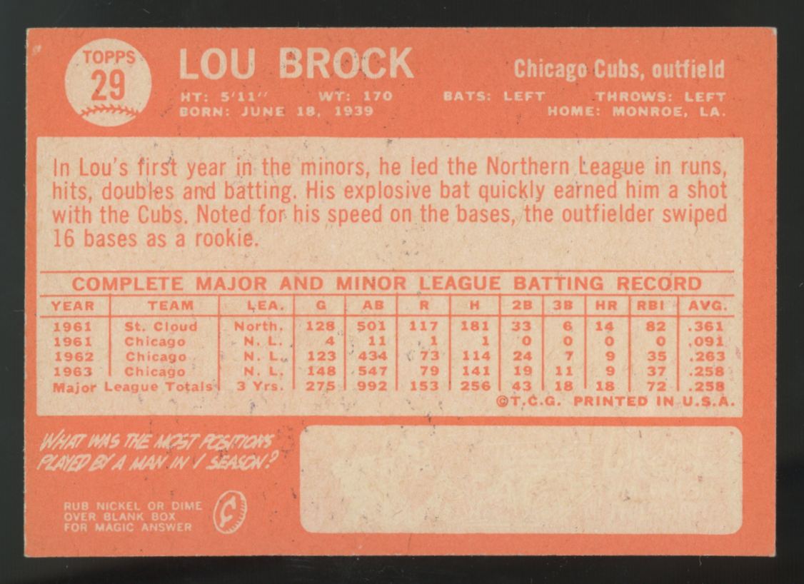 1964 Topps Lou Brock #29 EX "A"