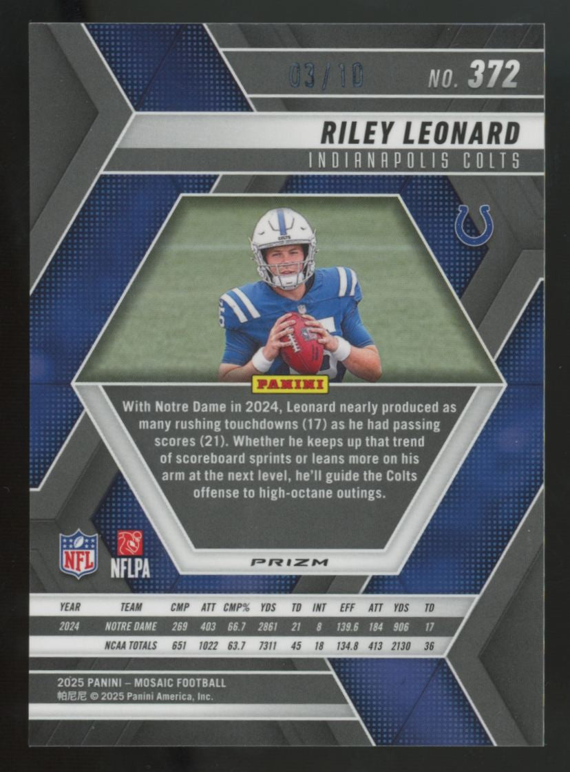 2025 Panini Mosaic Riley Leonard RC Pink Fluorescent /10 #372