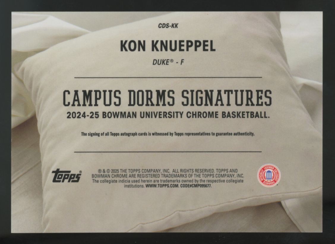2024-25 Bowman Chrome U Kon Knueppel Campus Dorms Signatures Auto #CDS-KK