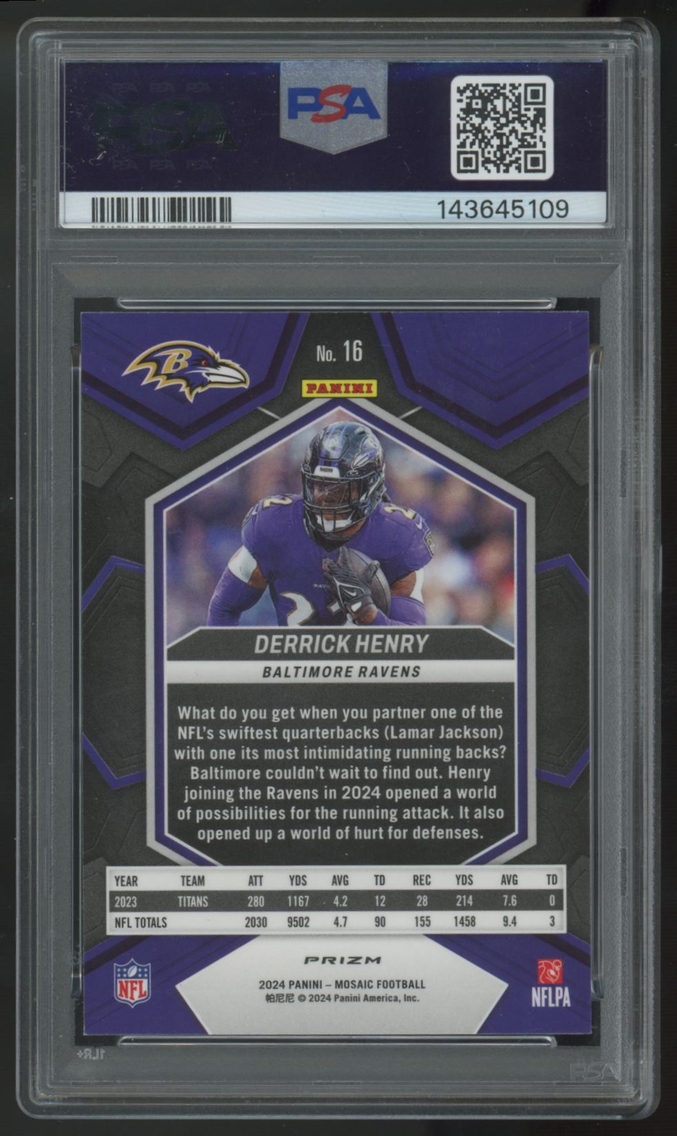 2024 Panini Mosaic Derrick Henry Peacock Choice SSP #16 PSA 9