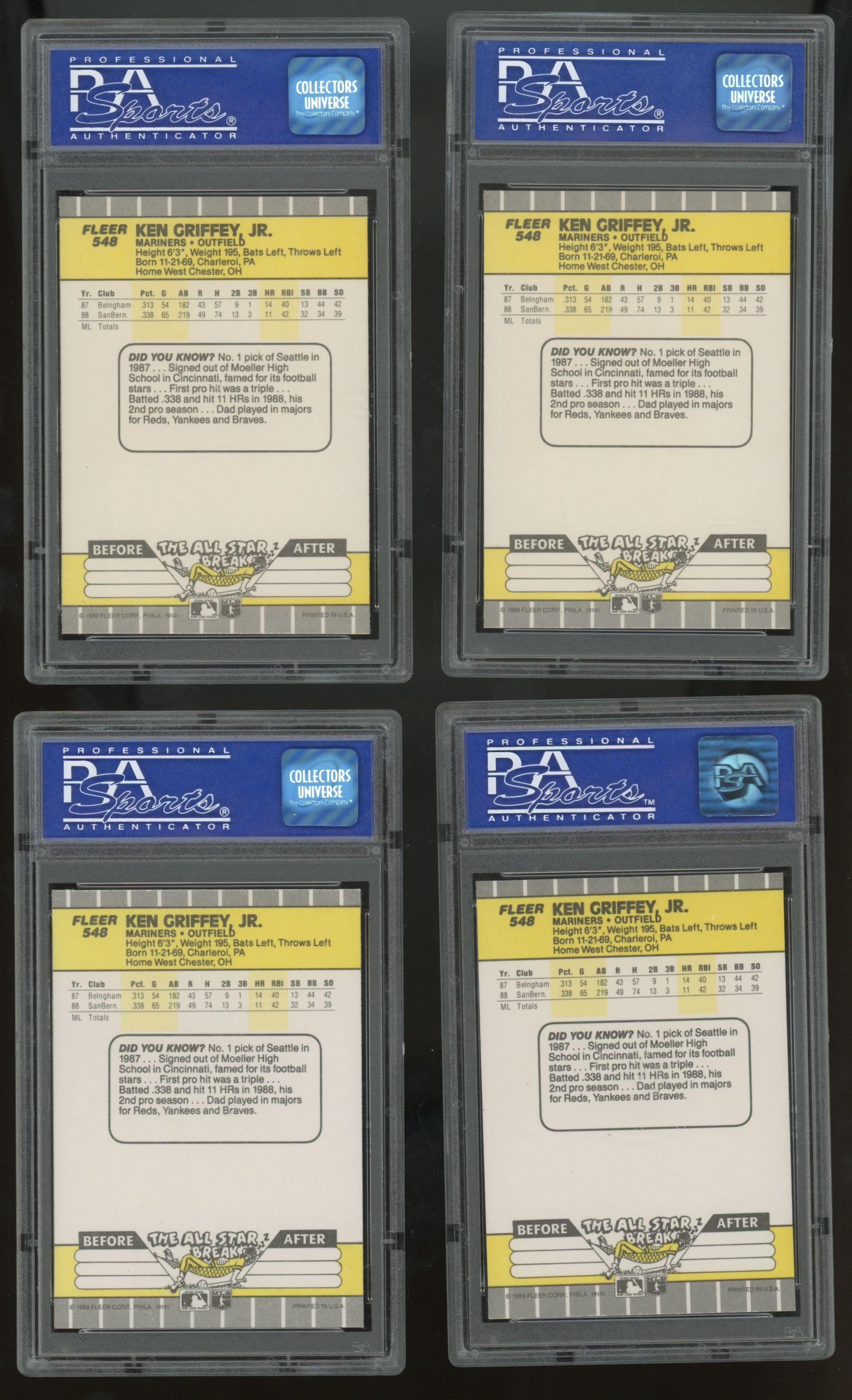 1989 Fleer Ken Griffey Jr. RC #548 PSA 9 Lot of 10 "A"