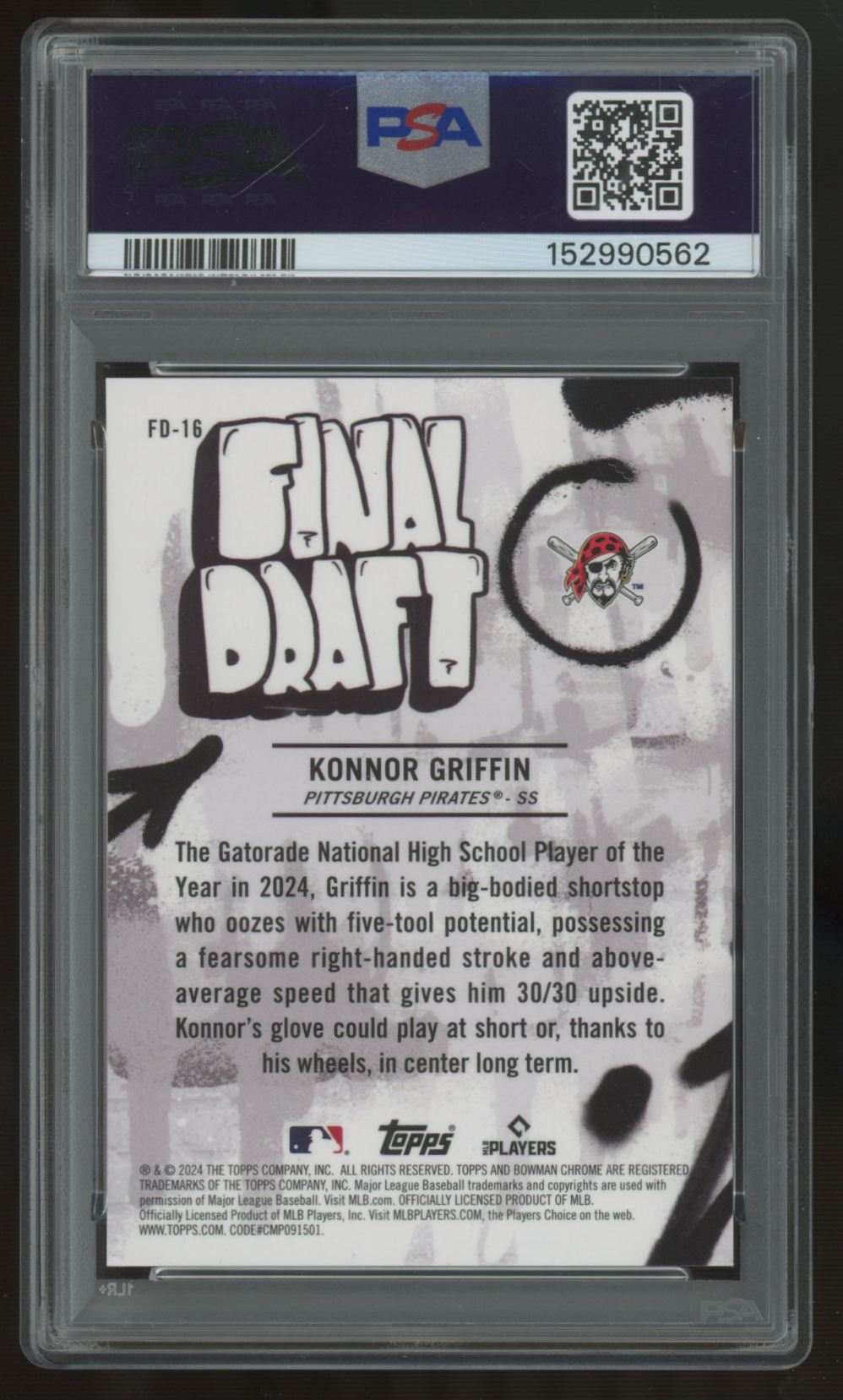 2024 Bowman Chrome Draft Konnor Griffin Final Draft Signed Auto SSP PSA 10 9
