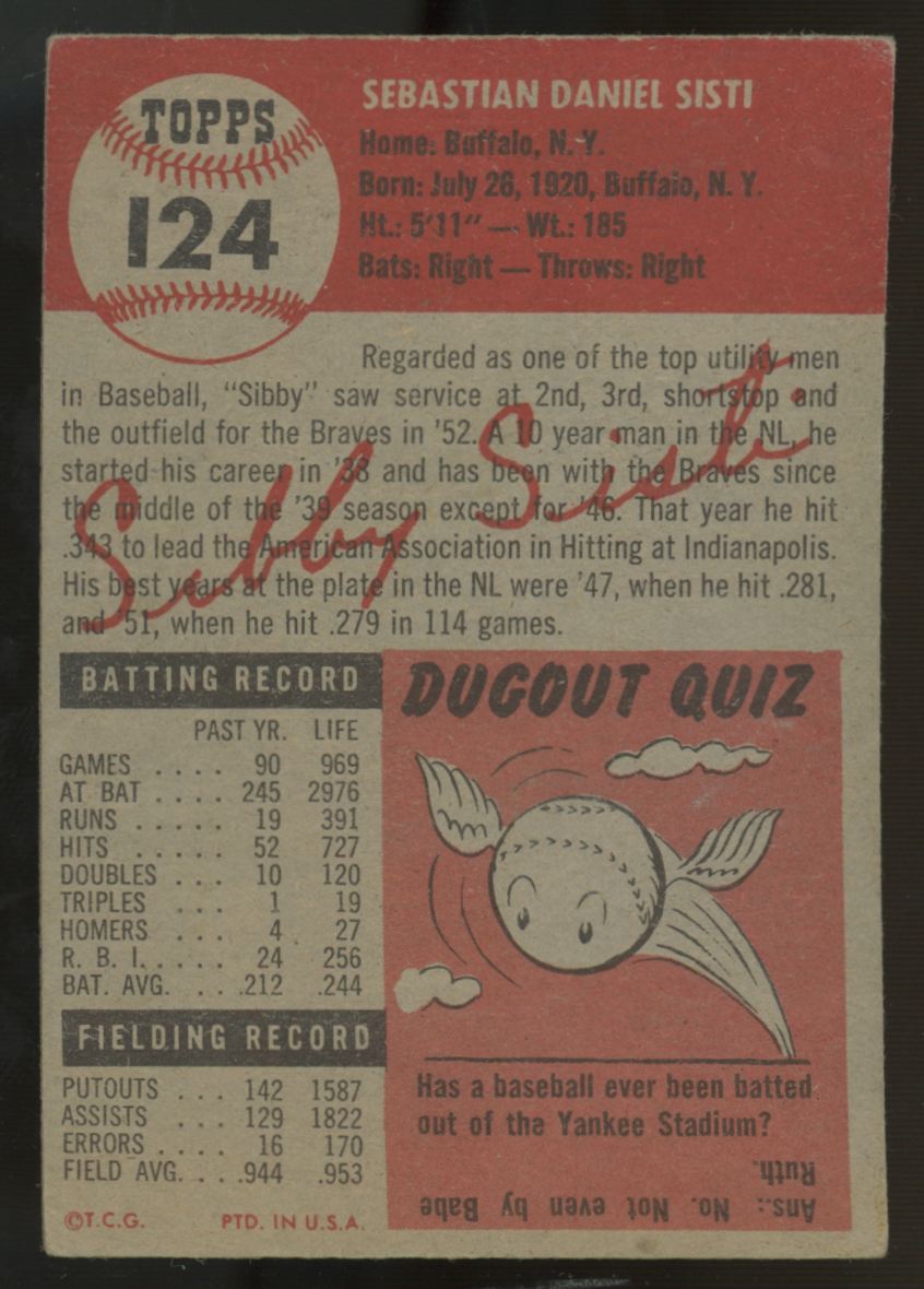 1953 Topps Sibby Sisti #124 F/G