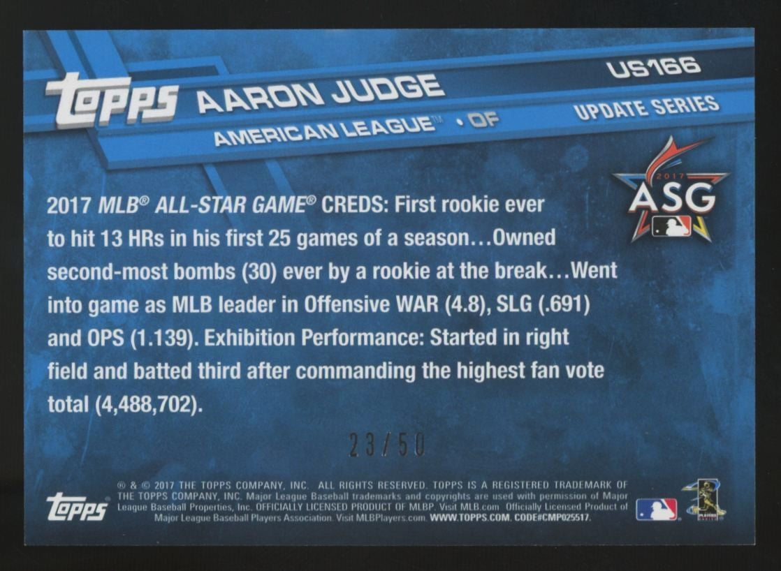 2017 Topps Update Aaron Judge RC All Star Father's Day Blue /50 #US166