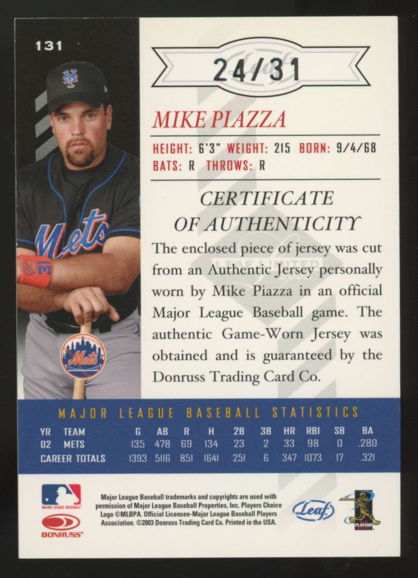 2003 Leaf Limited Mike Piazza Jersey Number Threads Patch /31 #131