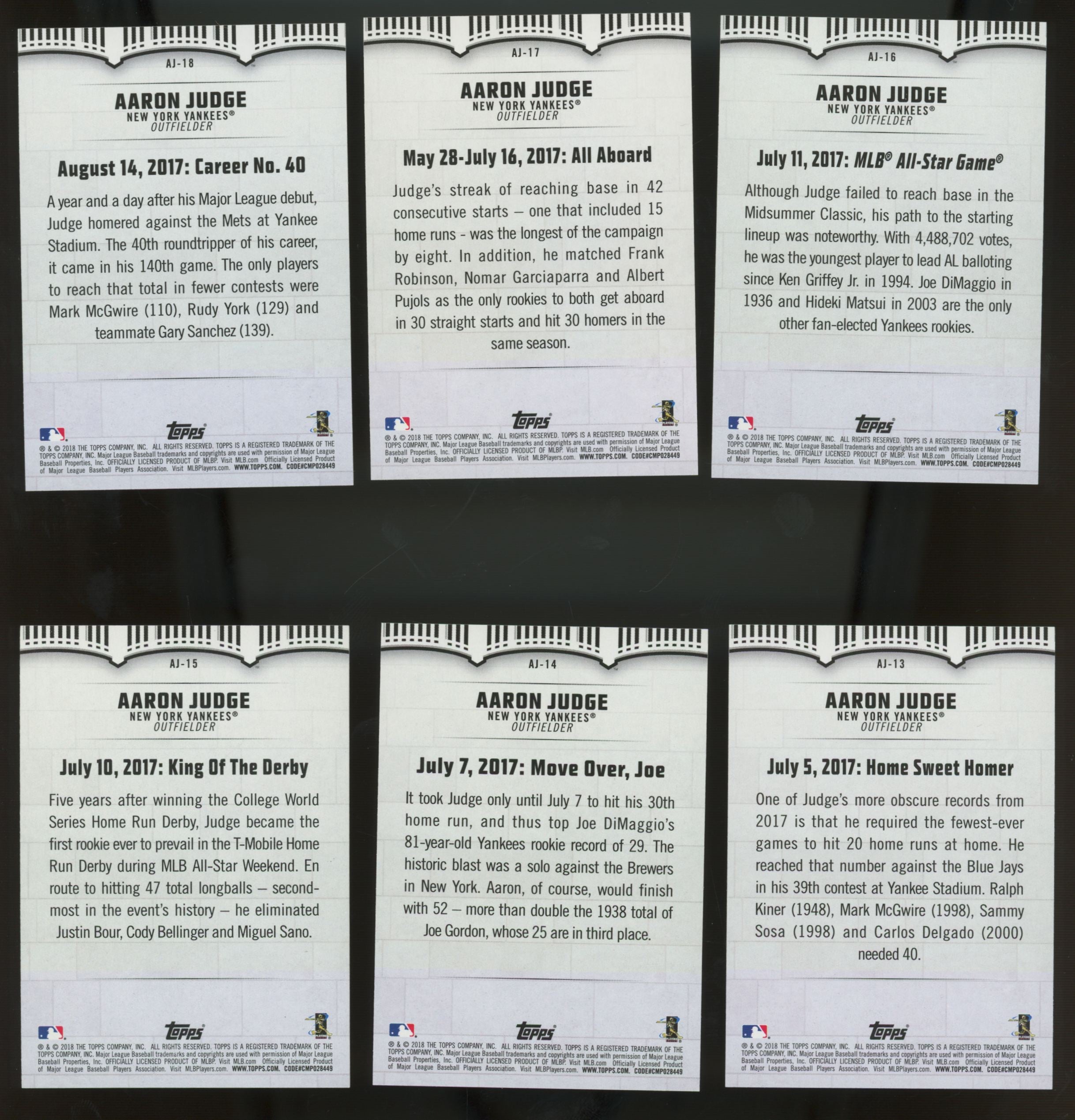 2018 Topps Aaron Judge Highlights Walmart Complete Set (30/30) "A"