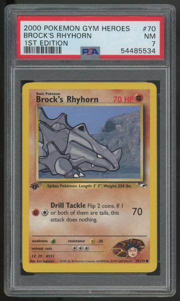 2000 Pokemon Brock's Rhyhorn Gym Heroes 1st Edition #70 PSA 7
