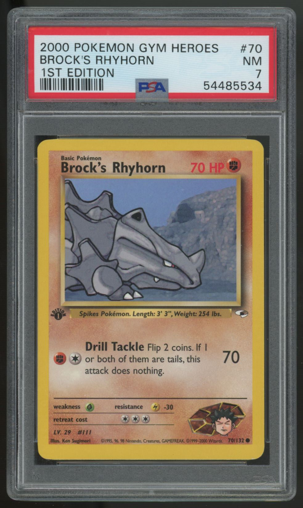 2000 Pokemon Brock's Rhyhorn Gym Heroes 1st Edition #70 PSA 7