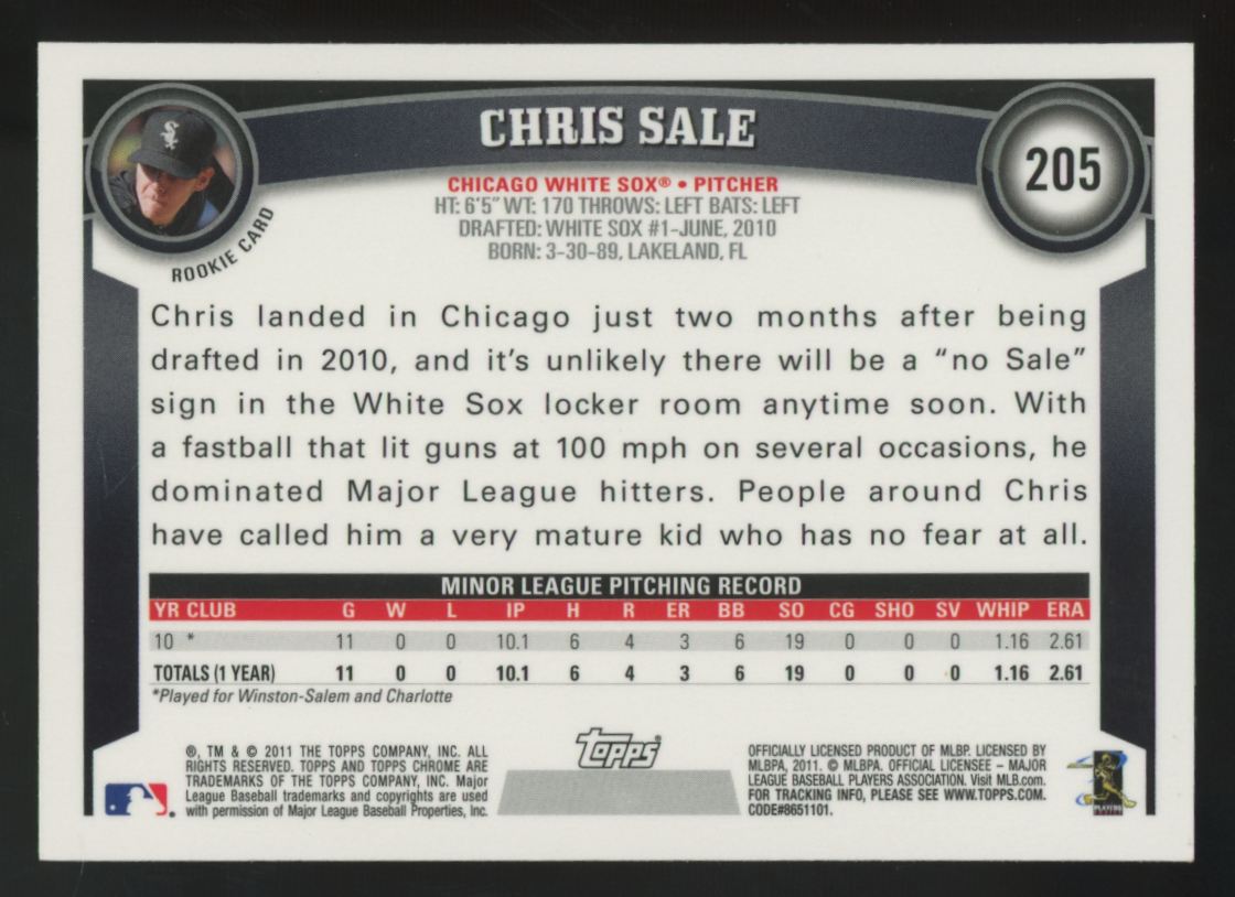 2011 Topps Chrome Chris Sale RC X-Fractor #205