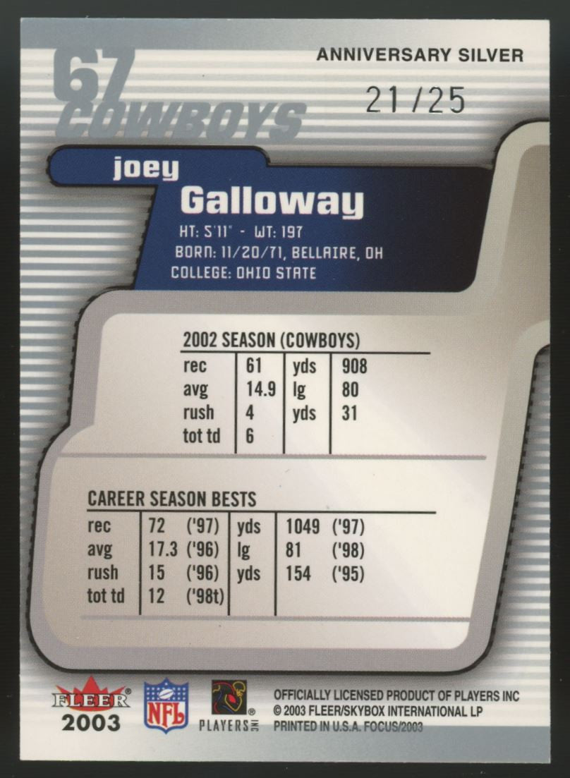 2003 Fleer Focus Joey Galloway Anniversary Silver /25 #67