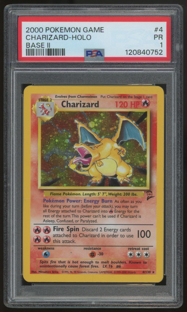 2000 Pokemon Charizard Base Set II Holo #4 PSA 1