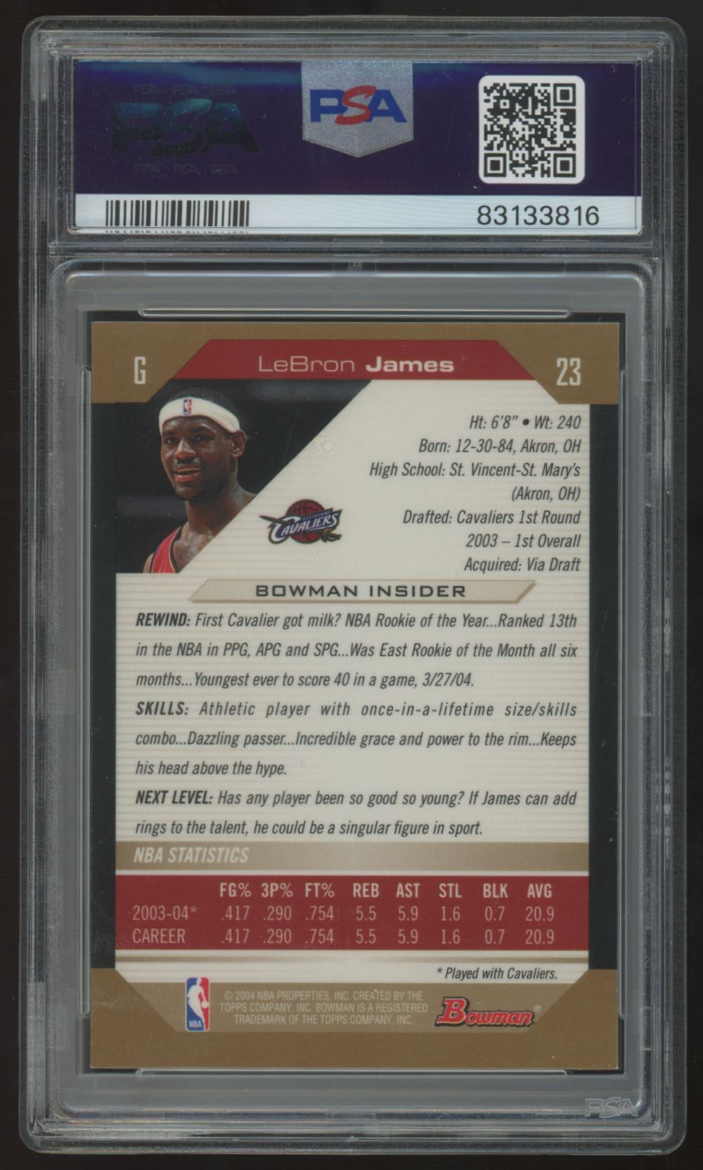2004-05 Bowman LeBron James Gold #23 PSA 9