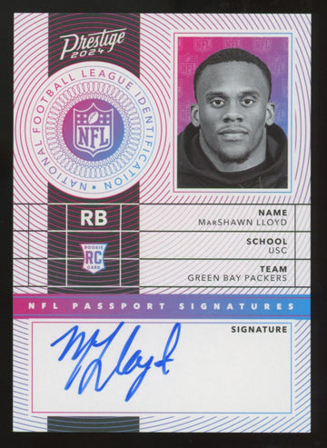 2024 Panini Prestige MarShawn Lloyd RC Passport Auto #NPS-MLD
