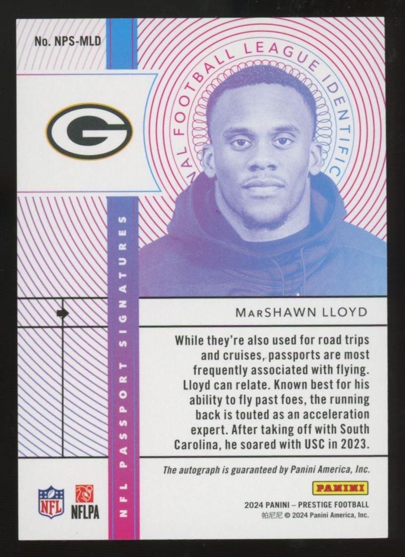2024 Panini Prestige MarShawn Lloyd RC Passport Auto #NPS-MLD