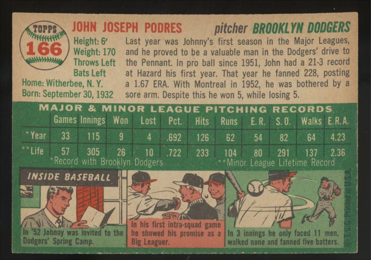 1954 Topps Johnny Podres #166 NM