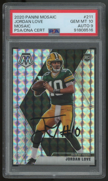 2020 Mosaic Jordan Love RC Silver #211 Signed Autographed PSA 10 9 Auto