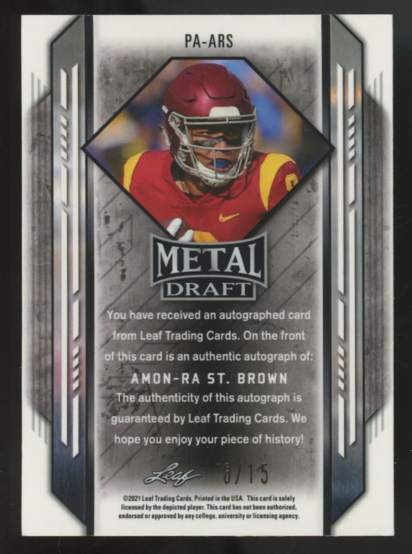 2021 Leaf Metal Draft Amon-Ra St. Brown RC Marble Portrait Auto /15 #PA-ARS