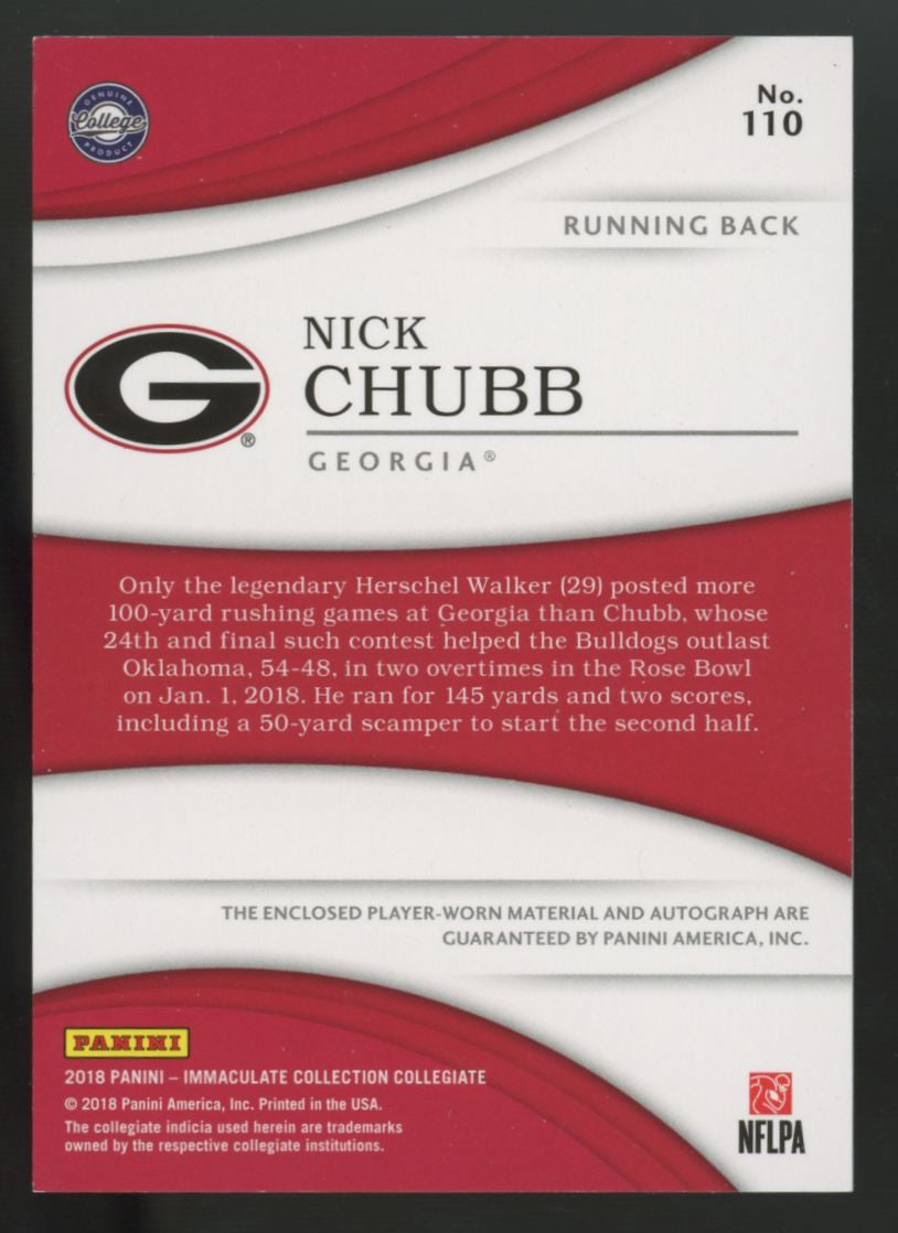 2018 Panini Immaculate Nick Chubb RC Patch Auto RPA /99 #110