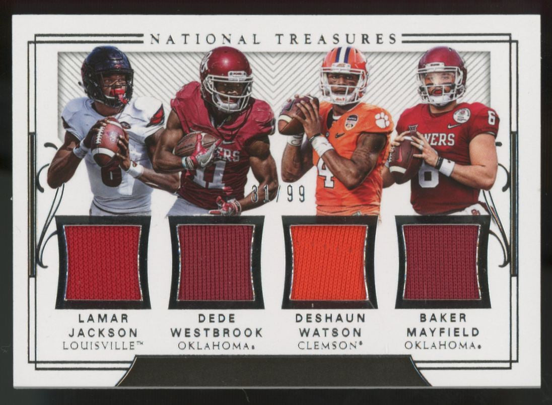 2018 National Treasures Lamar Jackson/Mayfield/Watson/Westbrook Quad Patch /99