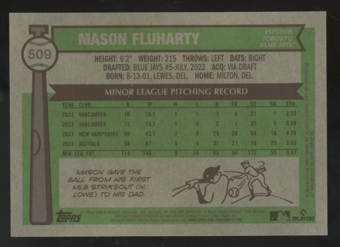 2025 Topps Heritage Mason Fluharty RC Chrome Gold Refractor /50 #509