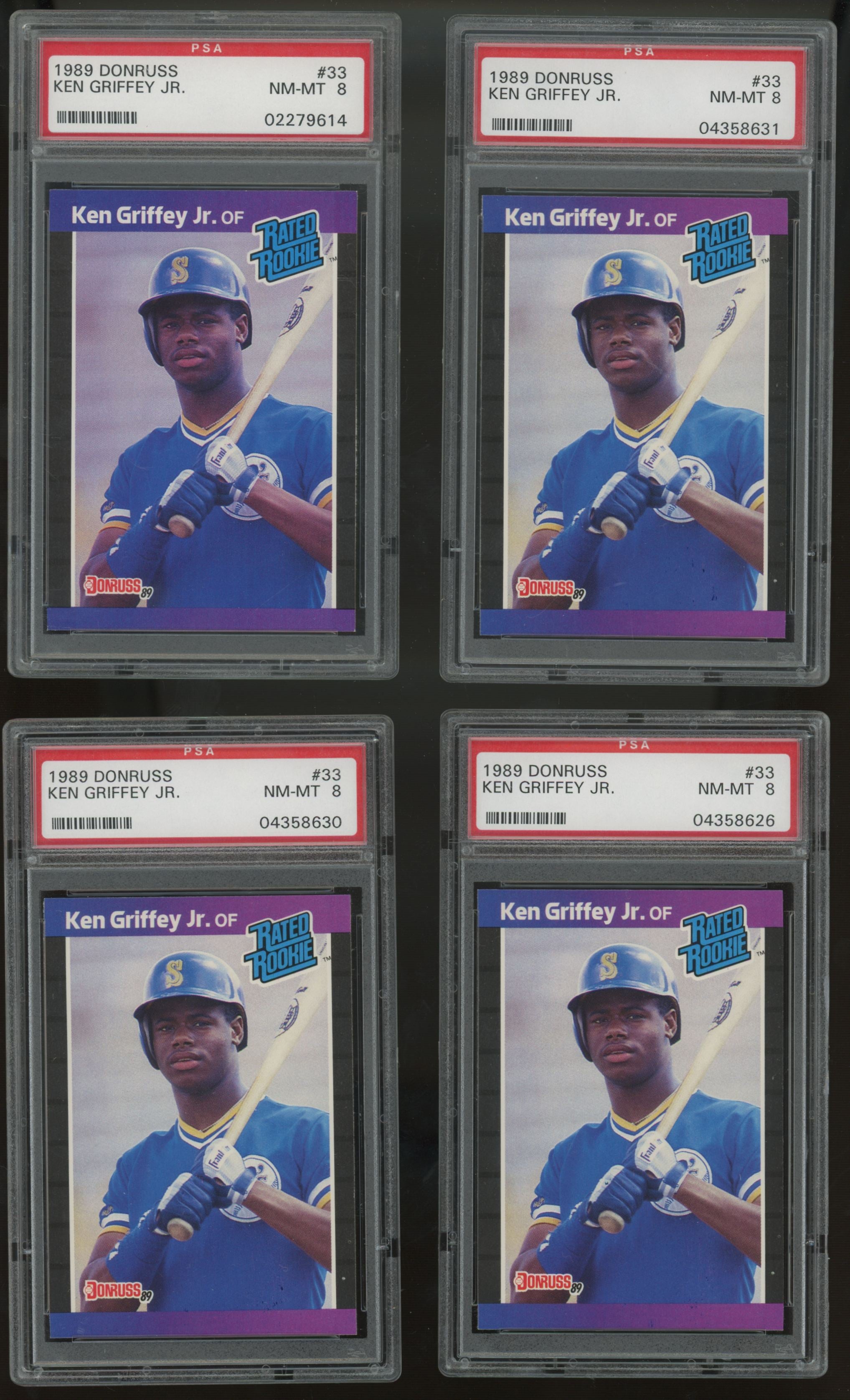 1989 Donruss Ken Griffey Jr. RC Rated Rookie #33 PSA 8 Lot of 10 "A"