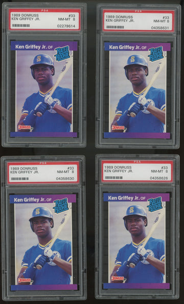 1989 Donruss Ken Griffey Jr. RC Rated Rookie #33 PSA 8 Lot of 10 "A"