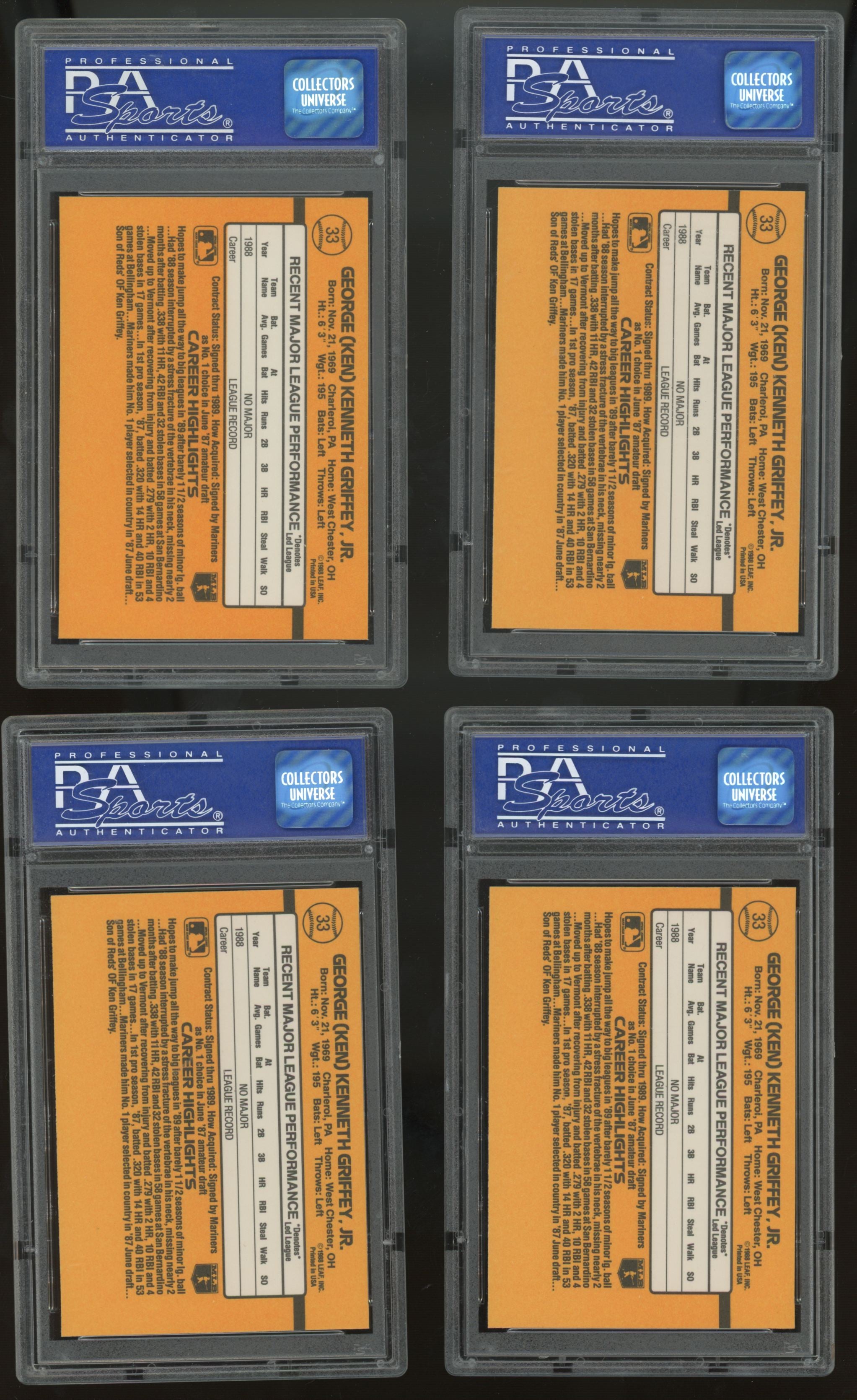1989 Donruss Ken Griffey Jr. RC Rated Rookie #33 PSA 8 Lot of 10 "A"