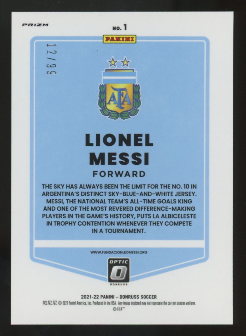 2021-22 Panini Donruss Optic Preview Lionel Messi Purple Laser Holo /99 #1