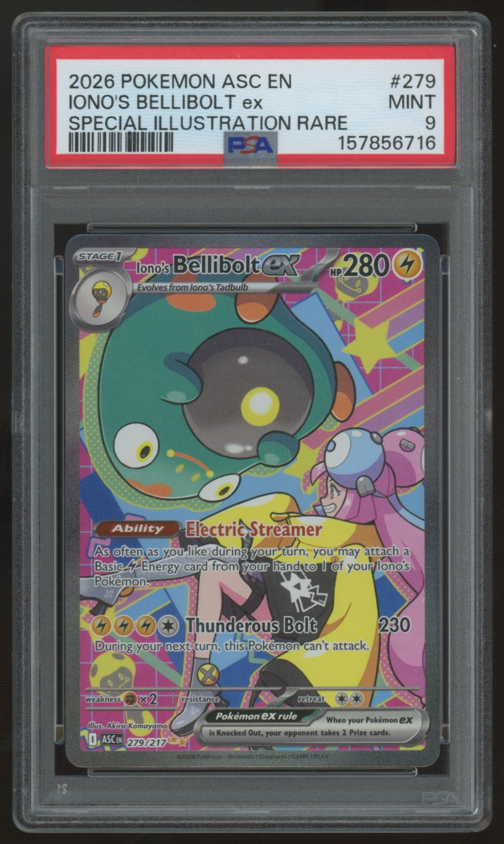 2026 Pokemon Iono's Bellibolt ex Ascended Heroes SIR #279 PSA 9