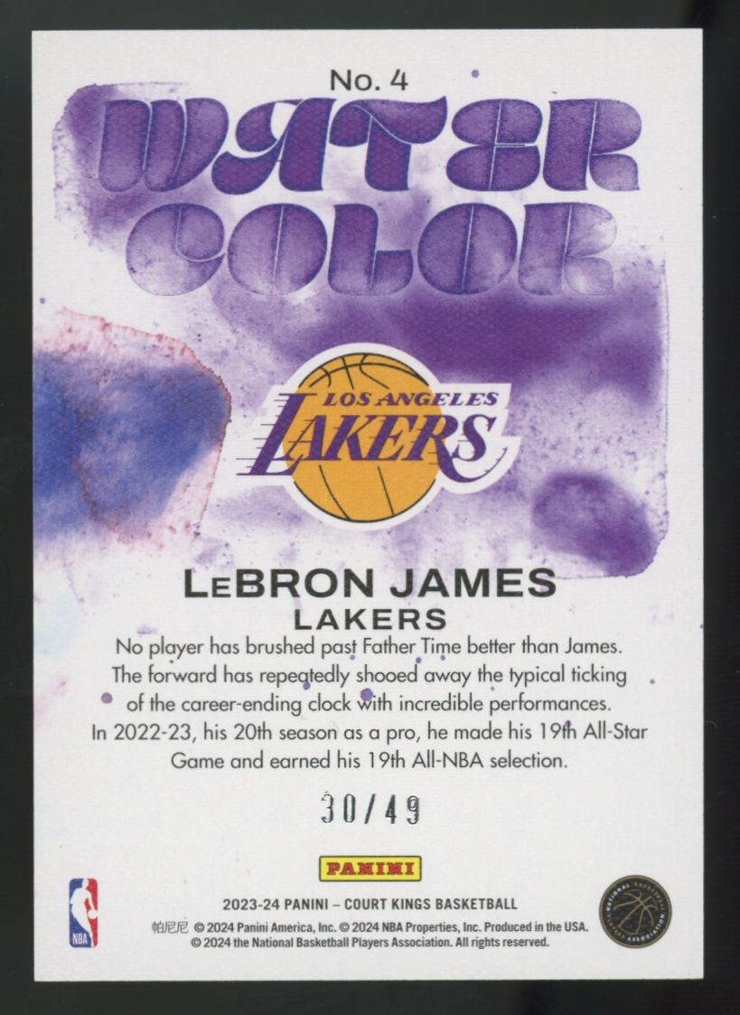 2023-24 Panini Court Kings LeBron James Violet Water Color /49 #4