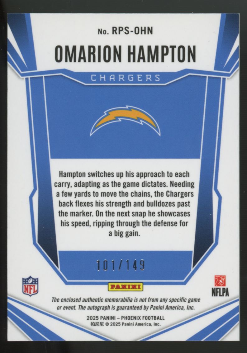 2025 Panini Phoenix Omarion Hampton RC Silver Patch Auto RPA /149 #RPS-OHN