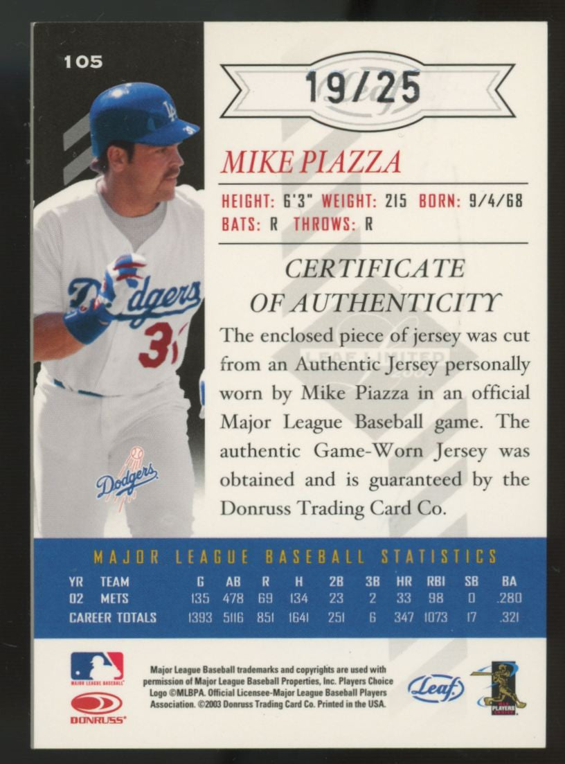 2003 Leaf Limited Mike Piazza Threads Patch /25 #105